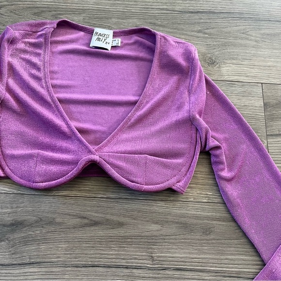 Princess Polly Womens Purple Cropped Underwired Long Sleeve Shirt Size 6 - Picture 2 of 6